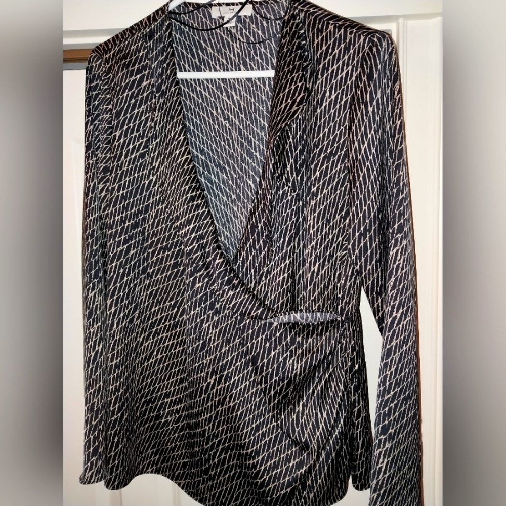 Halston Heritage Women's Straight Cut Blouse Medium Black/Brown Polyester NWOT